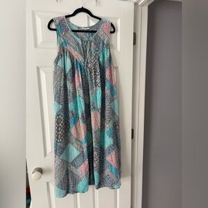 Sleeveless Patchwork Print Midi Dress - Teal & Pink gap boho w pockets